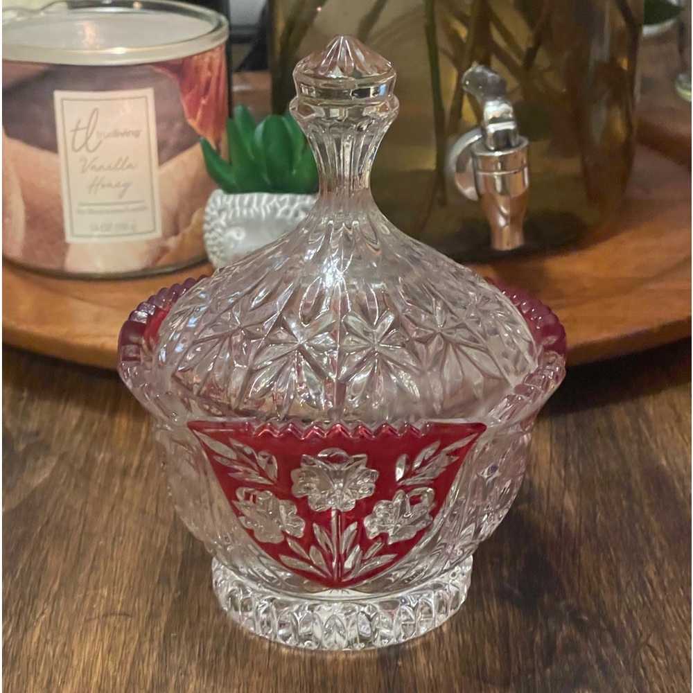 5h Avenue Rosaline Candy Dish Ruby 5" Crystal Glass Lid USA #ES106